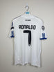 White soccer jersey with 'Ronaldo' and number '7' on a gray background